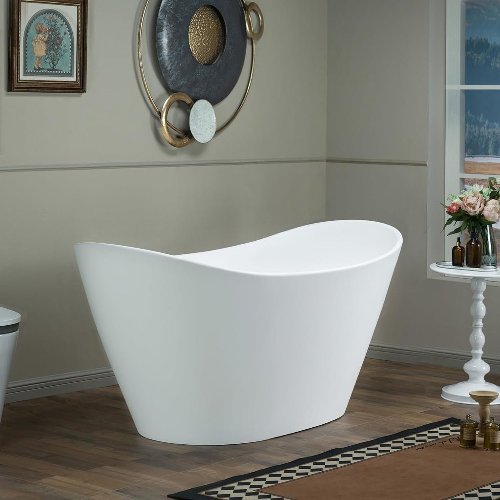 WOODBRIDGE 59 in. x 29.13 in. Stone Resin Luxury Contemporary Solid Surface Freestanding Bathtub in Matte White