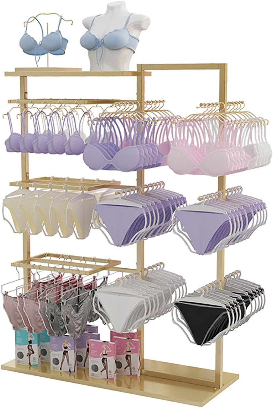 Underwear Display Stands, Freestanding Clothing Store Boutiques Retail Lingerie Garment Rack, Coat Rack Stand Commercial Shelves for Socks Bra Panties Scarves Storage