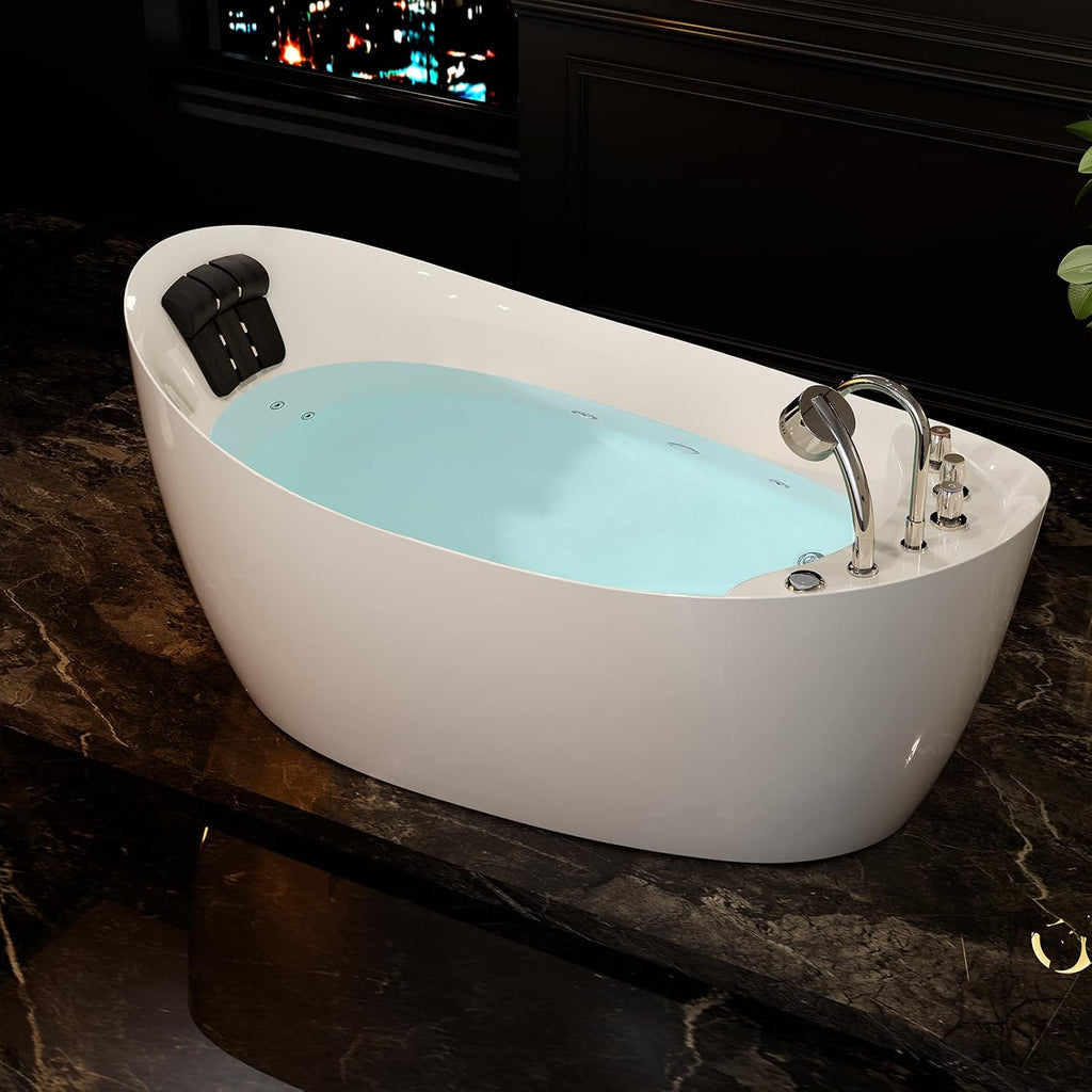 Empava 67' x 31' Freestanding Whirlpool Tub with Left/Right Drain,560W Stand Alone Bathtub with 7 Hydromassage Jets, Elegant Boat-Shaped,Acrylic,ETL Certified