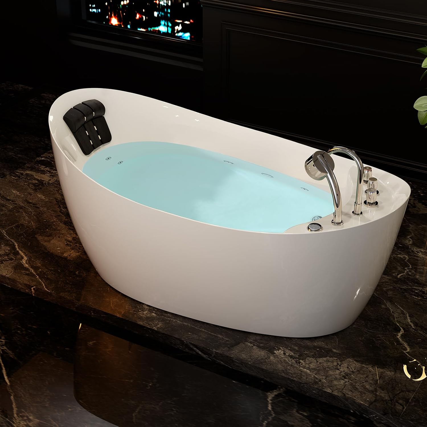 Empava 67' x 31' Freestanding Whirlpool Tub with Left/Right Drain,560W Stand Alone Bathtub with 7 Hydromassage Jets, Elegant Boat-Shaped,Acrylic,ETL Certified