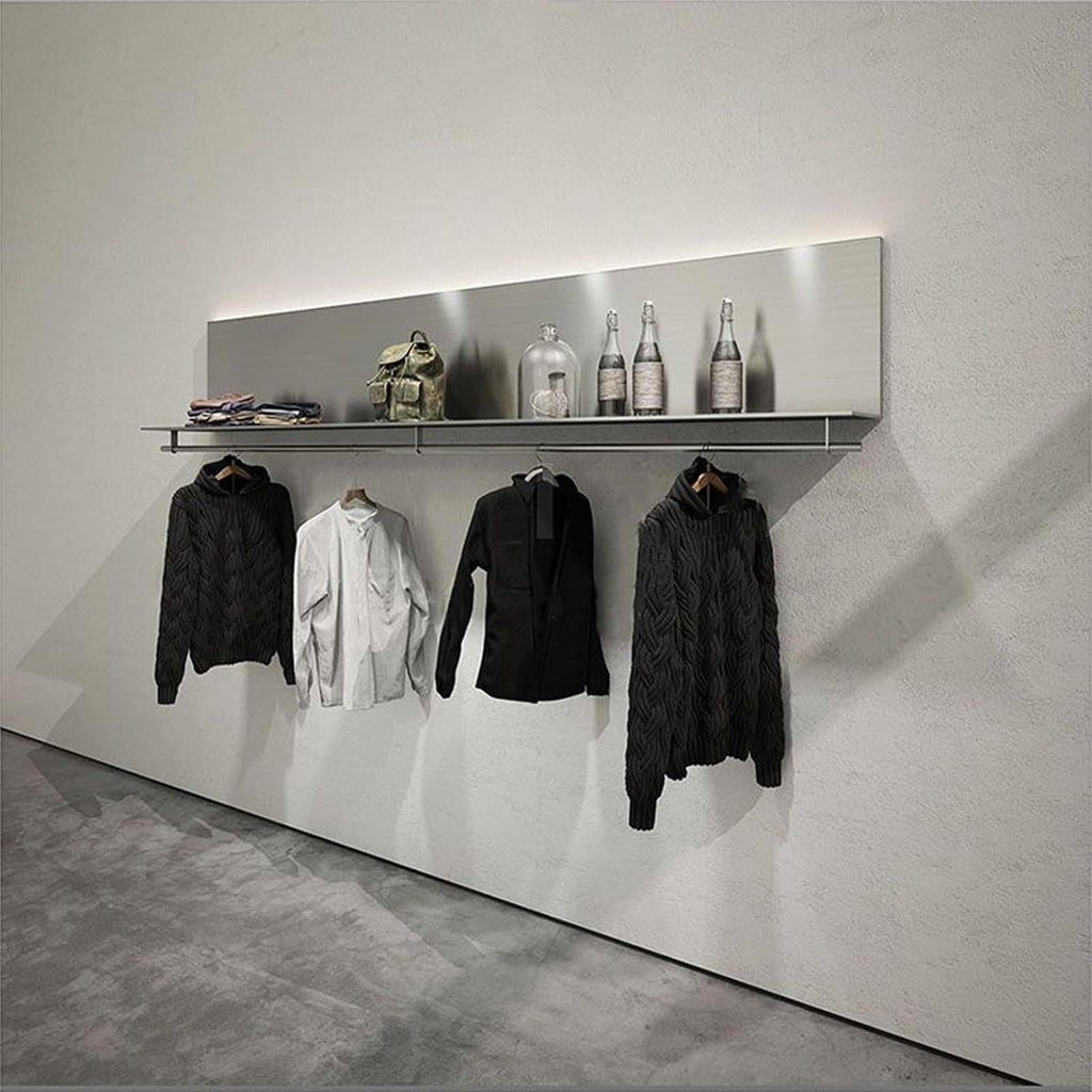 Coat Rack Industrial Wall Pipe Clothes Bar，Wall Mounted Stainless Steel Retail Display Garment Rack，Laundry Room Shelves Closet Storage，Clothes Rack Hanging Rod for Bedroom Living Room