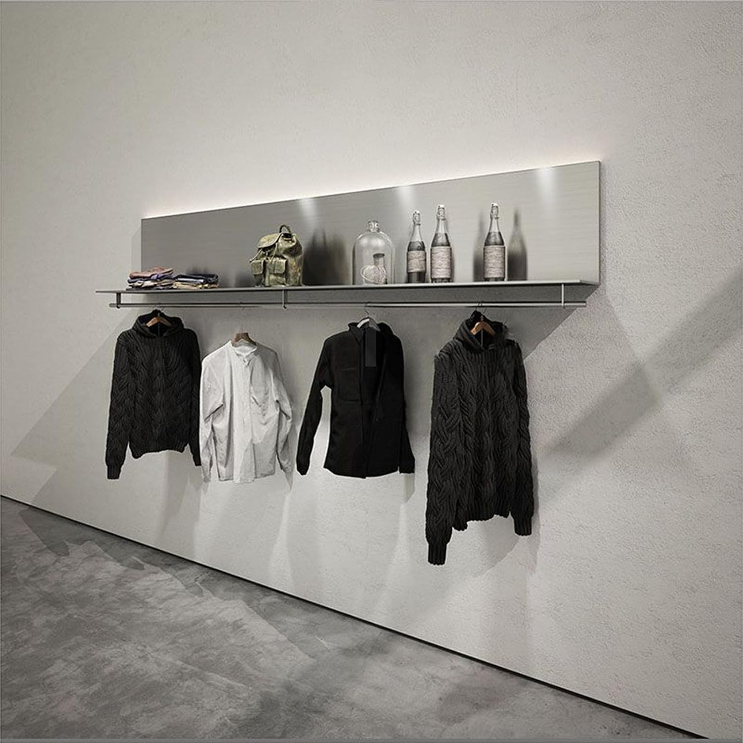 Coat Rack Industrial Wall Pipe Clothes Bar，Wall Mounted Stainless Steel Retail Display Garment Rack，Laundry Room Shelves Closet Storage，Clothes Rack Hanging Rod for Bedroom Living Room