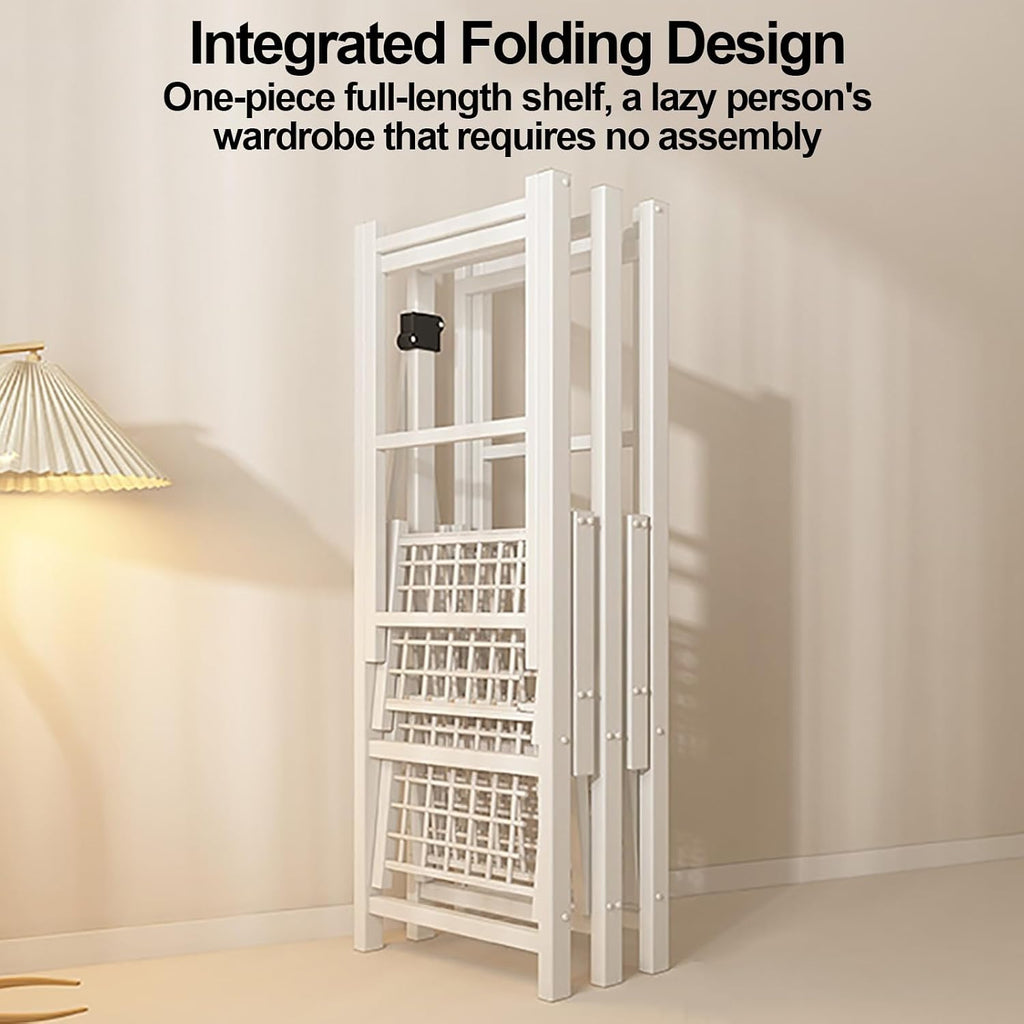 Foldable Clothes Hanger With Cover, Portable Metal Wardrobe Closets, One-Piece Folding Base, Metal Clothing Rack Cotton Cover, Garment Rack With Hanging Rods(Brown,215cm/84.6inch)