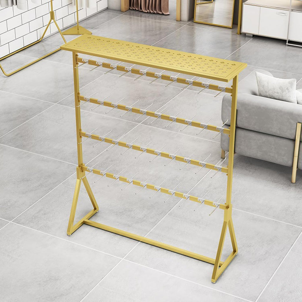 Lingerie Garment Rack Freestanding Underwear Rack with Top Shelf, 3-Tier Underclothing Rack for Boutiques, Retail Store Panty Shorts Bra Swimsuit Socks Display Stand (Gold 150x150cm)