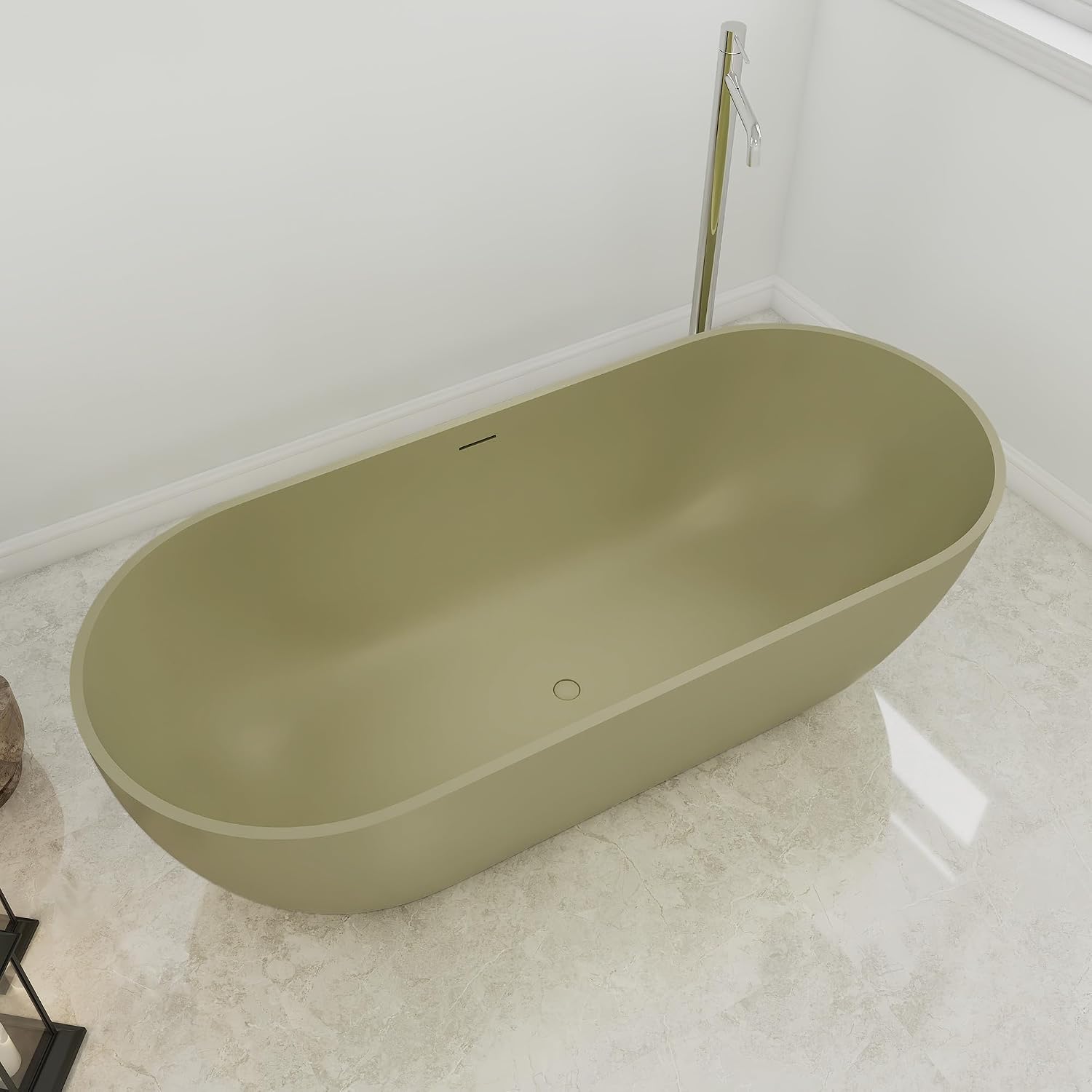69'' Free Standing Tub, Stone Resin Freestanding Bathtub, Soaking Tubs with Overflow and Pop-up Drain