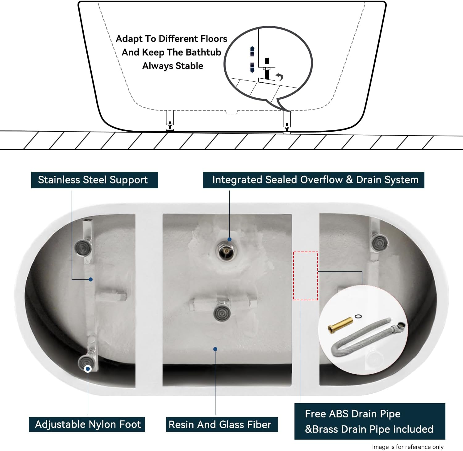 FerdY 67' Acrylic Freestanding Bathtub, Contemporary Soaking tub with Brushed Gold Drain, cUPC Certified, Elegant Oval Shape, Bali