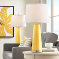Color + Plus Leo Modern Table Lamps 29 1/2' Tall Set of 2 Goldenrod Glass Tapered Column Plain White Drum Shade Decor for Bedroom Living Room House Home Bedside Nightstand Office Family