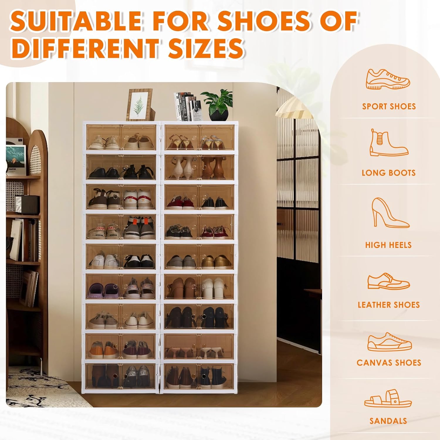 Collapsible Shoe Rack Organizer Foldable Shoe Cabinet with Doors, Large Plastic Folding Shoe Cabinet, Easy Assembly Shoe Shelves Organizer for Entryway (9Tiers,2Groups,36Pairs)
