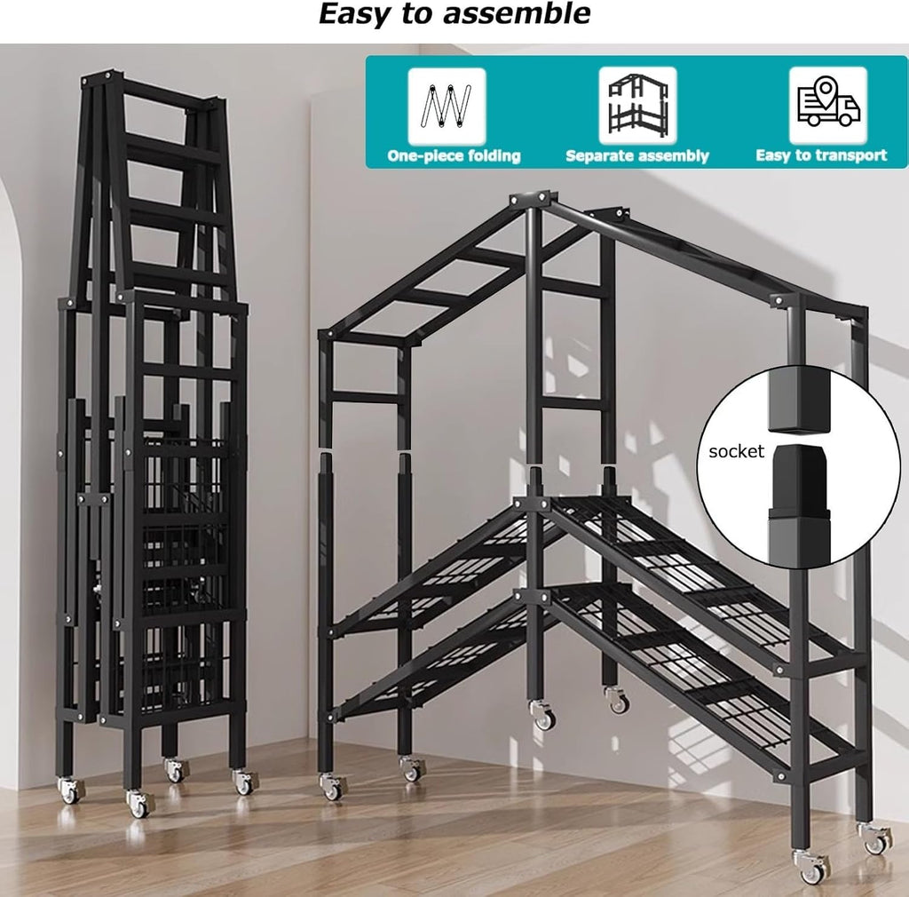 Foldable Wheeled Clothes Rack - Portable Heavy Duty Wardrobe Closet, Load 2000lbs/With Cover Bedroom Armoires Freestanding Clothing Coat Storage Rack Rolling Garment Rack For Hanging Clothes ( Size :