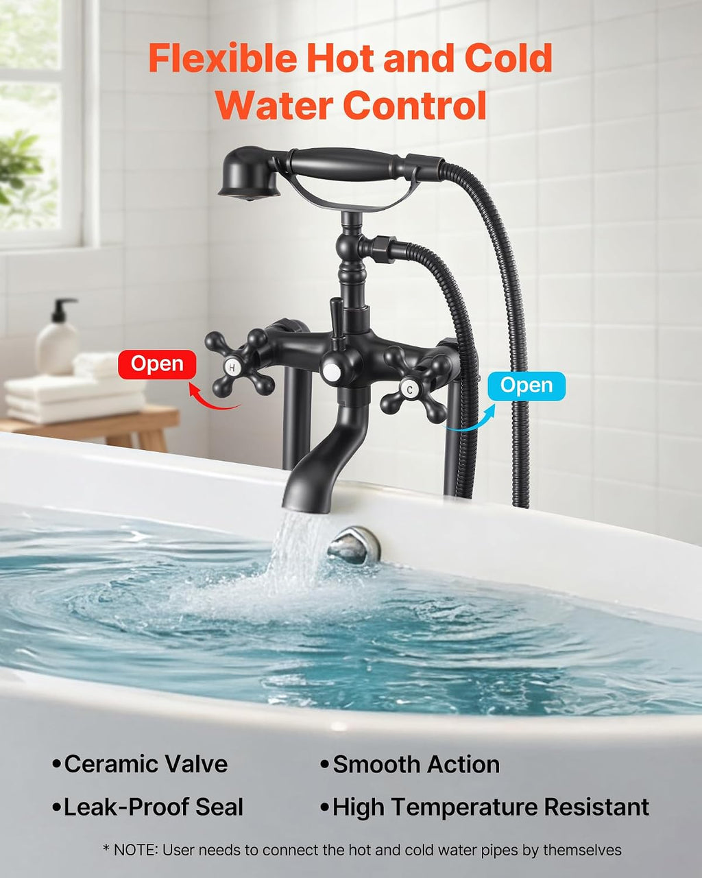VEVOR Clawfoot Bathtub Faucet, Freestanding Tub Faucets with Handheld Shower, Vintage Oil-Rubbed Bronze Tub Filler Faucet Shower Kit with 360° Rotation Spout & 59-inch Long Hose for Bathtubs