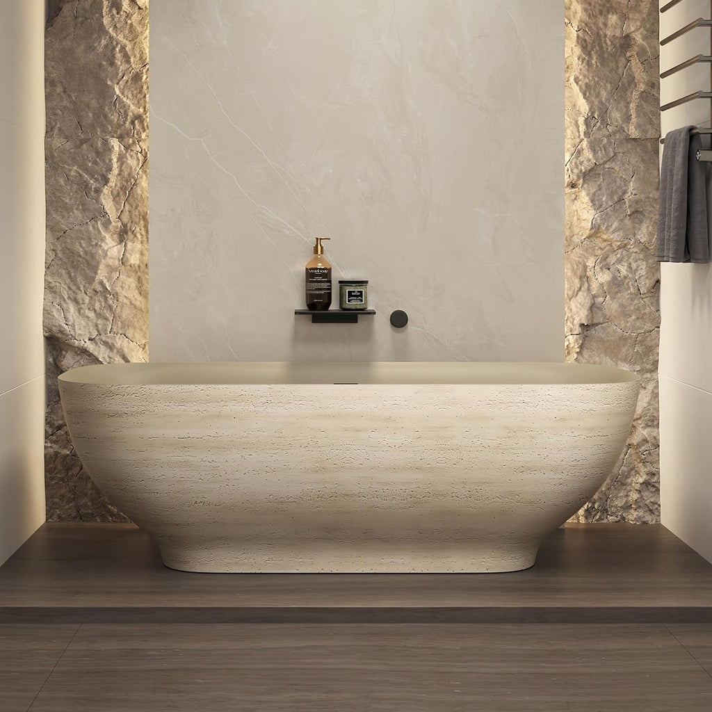 64' Edeyeu Freestanding Bathtub - Extra Deep Soaking Tub, Premium Solid Surface Bathtub for Spa-Level Comfort, Durable Free Standing Bathtub for Modern Bathroom Relaxation Style A