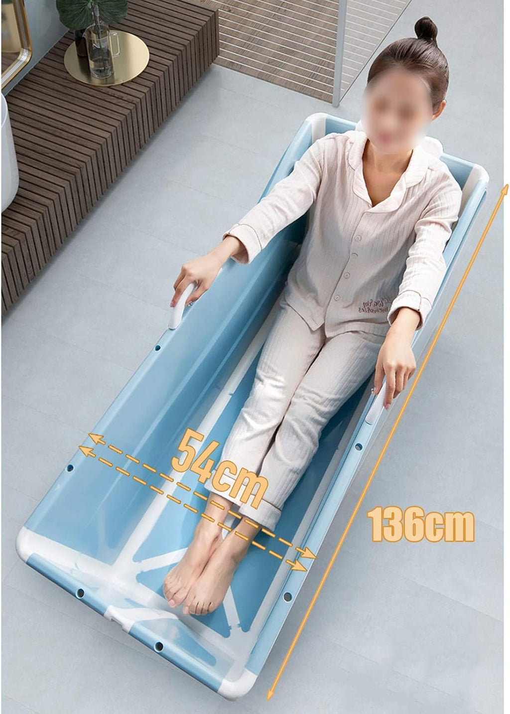 Portable Bathtub 53In Collapsible Soaking Bath Tub Blue Thickened Plastic Folding Bathtub Freestanding Bathtub for Adults, Bearing Capacity 92.48lbs (without Lid)