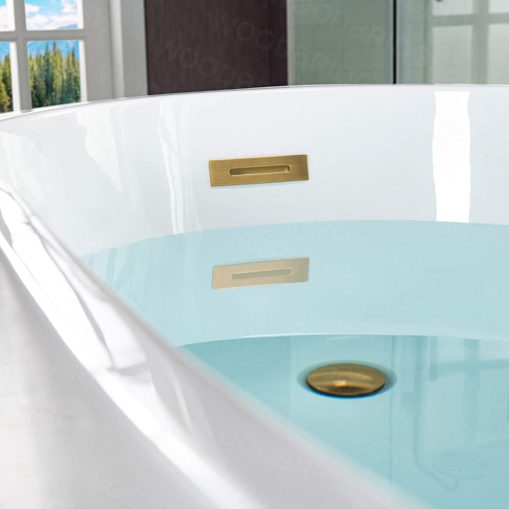 WOODBRIDGE 67'Freestanding White Acylic Soaking Bathtub with Brushed Gold Drain and Overflow,BTA1508 -BG-Drain &O
