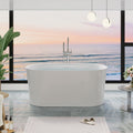 WELLFOR 59 Inch Acrylic Freestanding Bathtub, 80 Gallons Capacity White Soaking Tub, Freestanding Soaking bath tub with Chrome Bathtub Drain and Groove Overflow, Glossy White