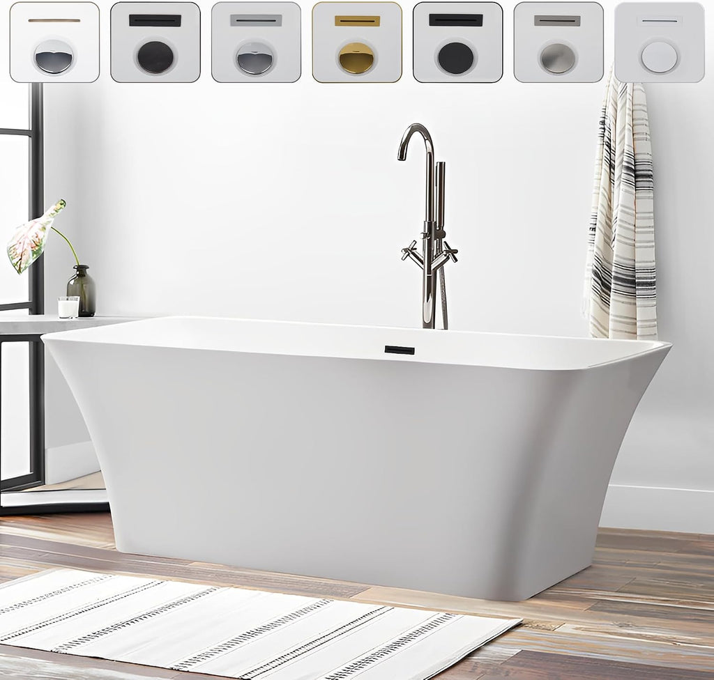 Vanity Art 67 X 29 Inch White Acrylic Freestanding Bathtub | Contemporary Design Soaking Tub with Pop-up Drain and Slotted Overflow Included, UPC Certified VA6820-MB