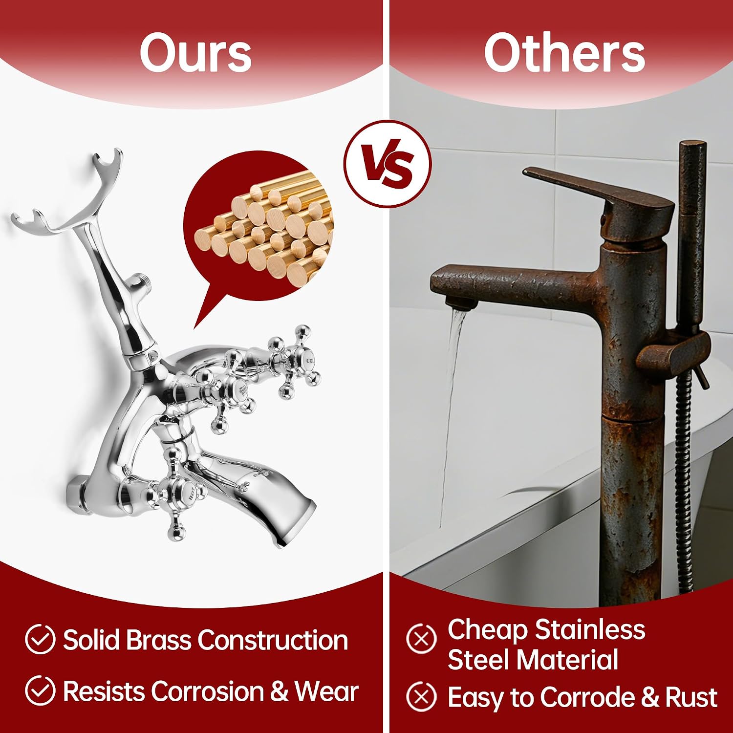 SUMERAIN Waterfall Freestanding Bathtub Faucet with Hand Shower, Antique High Flow Floor Mount Tub Filler Solid Brass, Chrome Finish