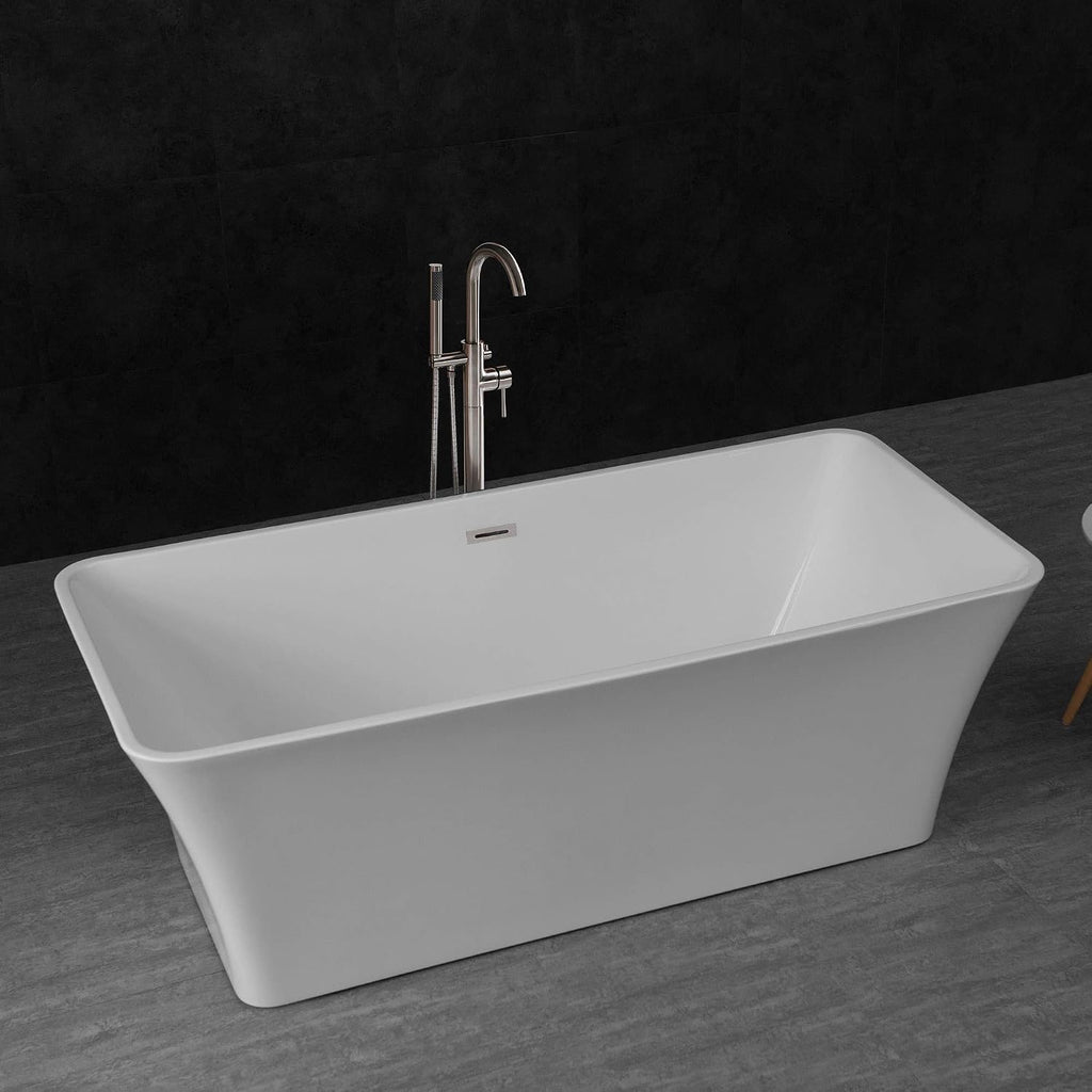 WOODBRIDGE 67' Acrylic Freestanding Bathtub Contemporary Soaking Tub, White Acrylic (Brushed Nickel Drain/Overflow),B0004 -B/N-Drain &O
