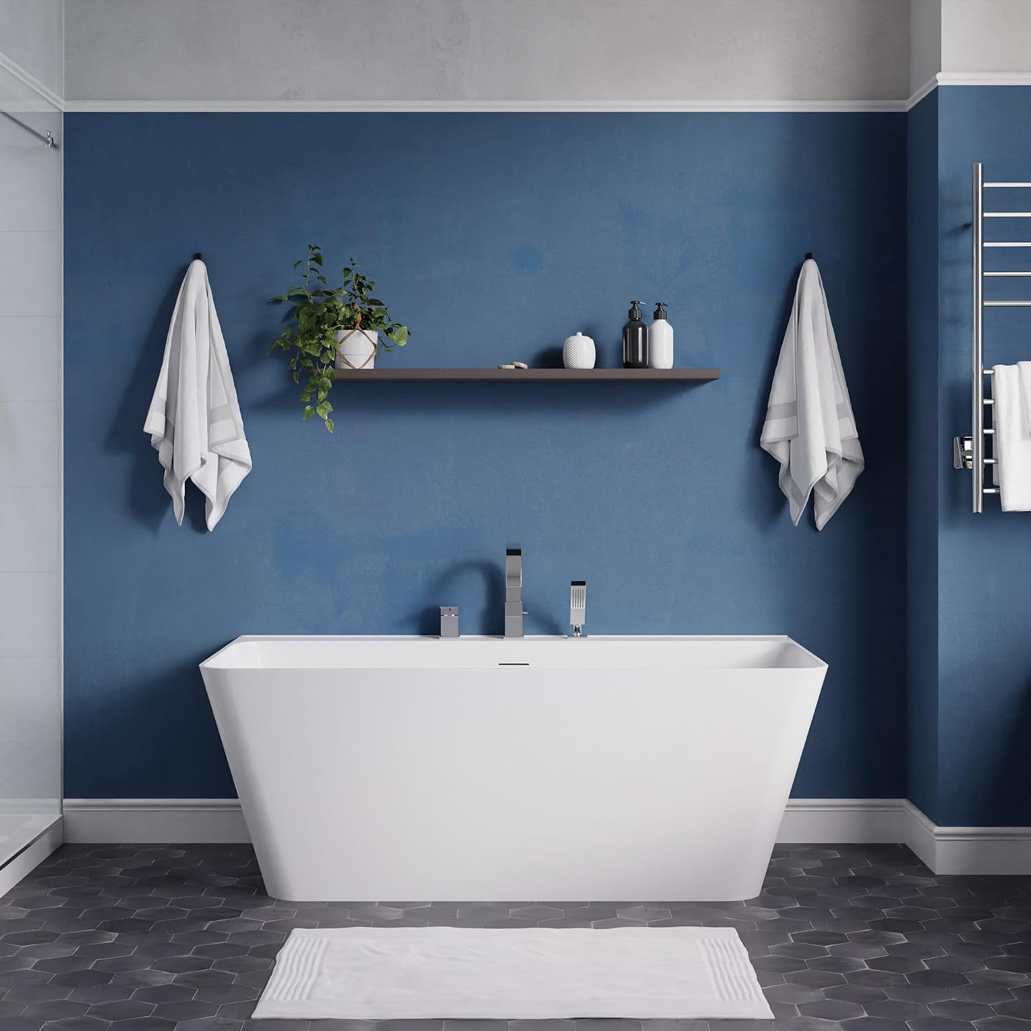ANZZI Freestanding Tub 59,' Acrylic, Modern Stand Alone Soaking Tub, Built In Drain and Overflow, Free Standing Tub with Pre-drilled Faucet Holes, Series (FT-AZ114-59)