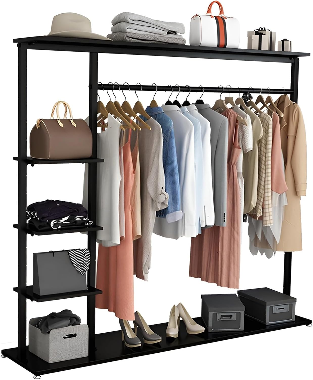 Black Large Clothing Rack 4 Tiers Heavy Duty Garment Rack Freestanding Closet Organizer, Max Load 330LBS(100x35x155cm)