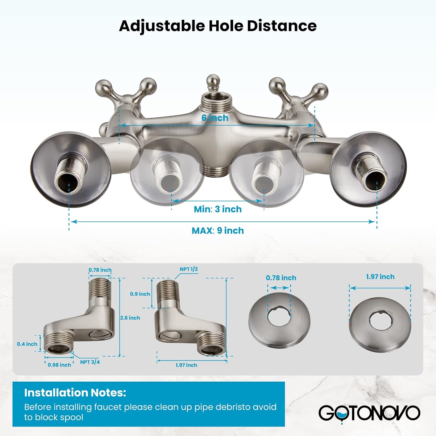 gotonovo Clawfoot Bathtub Faucet Tub Filler with Hand Held Shower Faucet Set Victorian Double Cross Handle 6 Inch Center Adjustable Swing Arms Tub Mount Short Adapter Brushed Nickel