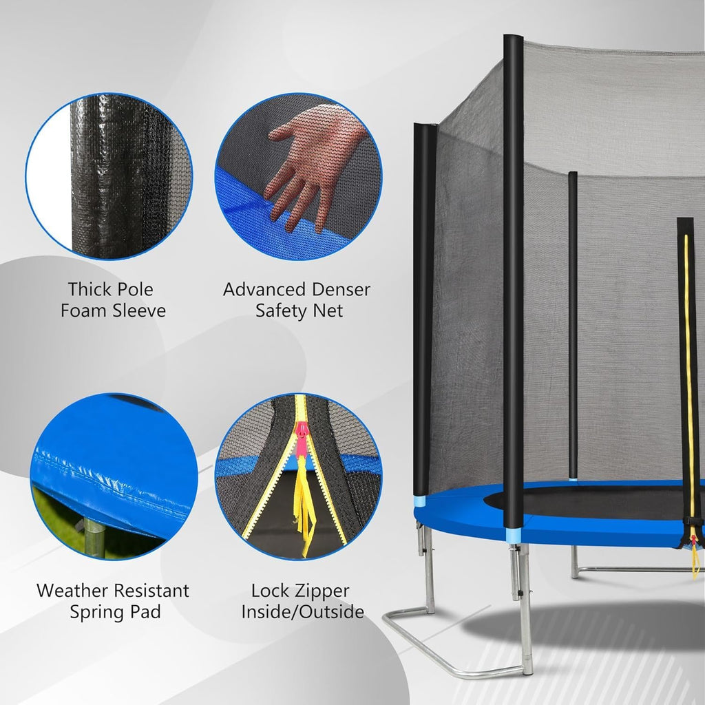 1500LBS 10FT 12FT 14FT 15FT 16FT Trampoline with LED Lights, Sprinkler, Music Speaker and Socks, ASTM Approved Outdoor Trampoline for Kids and Adults, Backyard Trampolines with Net Enclosure