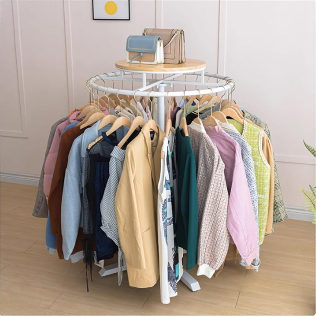 Multi-Purpose Garment Rack, Metal, Commercial Clothes Display Stand, Heavy Duty, 360° Rotating, for Retail Boutiques Home, Laundry Room, 53/59in(White,50 * 150cm)
