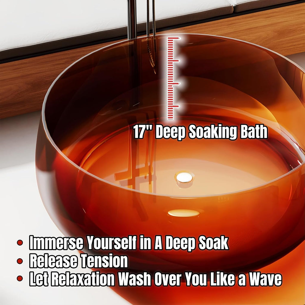 55' Edeyeu Freestanding Bathtub - Transparent Resin Extra Deep Soaking Tub, Ergonomic Solid Surface Bathtub Alternative With Handcrafted Finish for Modern Home Spa with Drain Red