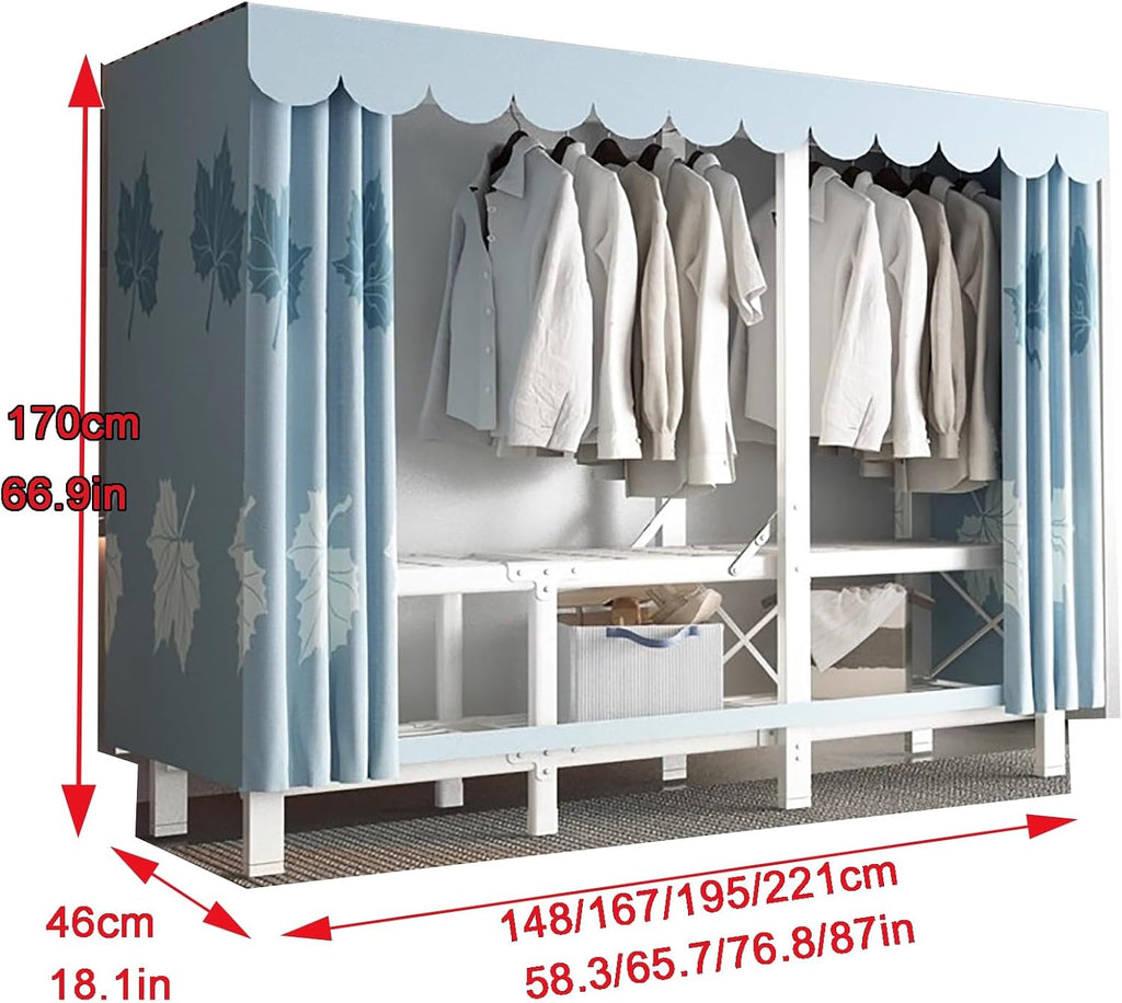 Heavy Duty Foldable Closet, Portable Covered Clothes Rack for Hanging Clothes Armoire Wardrobe Closet System Freestanding Coat Storage Garment Racks(Panda Garden,221cm/87in)