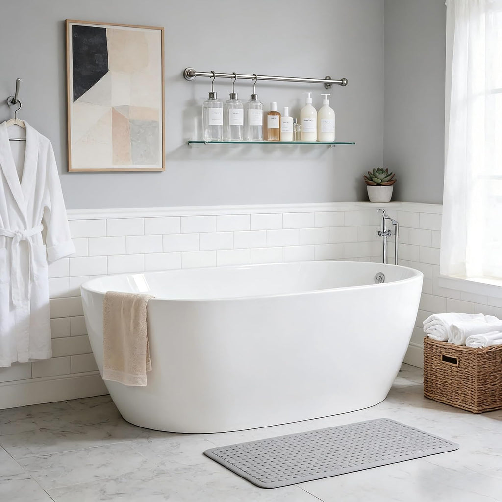 47 * 28 * 24 Inch Acrylic Freestanding Bathtub, Modern Soaking Bright White Bathtub, Equipped With Bright Silver Overflow And Bouncing Water Outlet