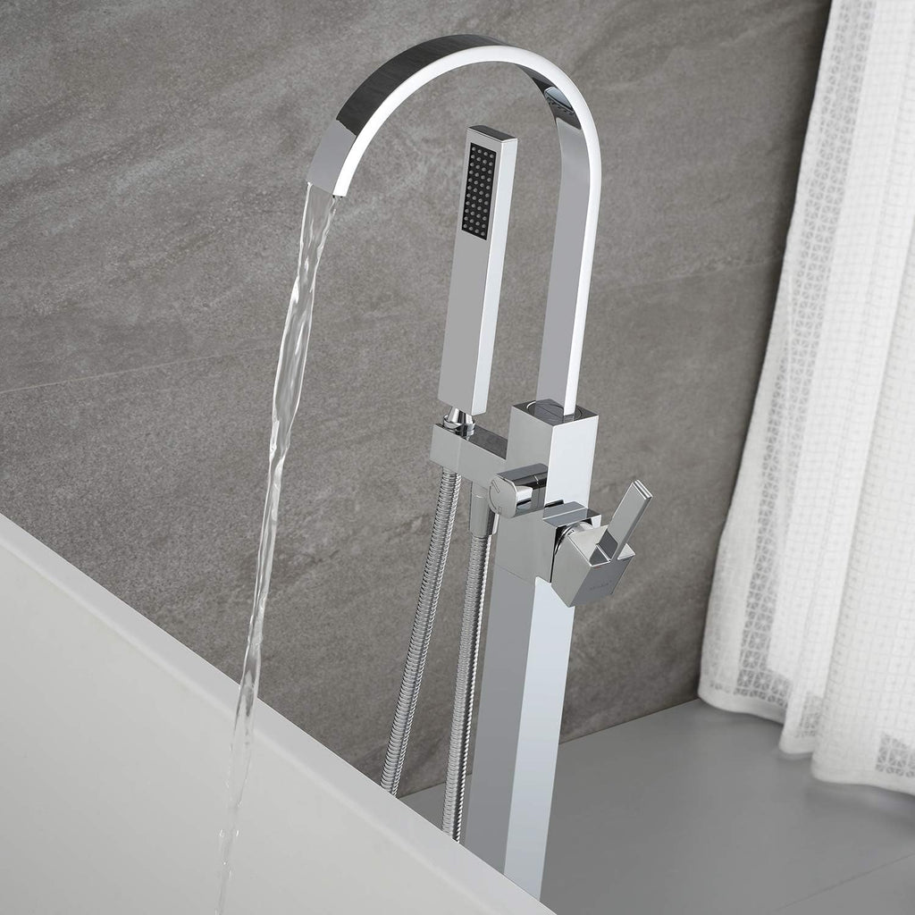 Freestanding Tub Filler Bathtub Faucet Chrome Floor Mounted Faucets with Hand Shower