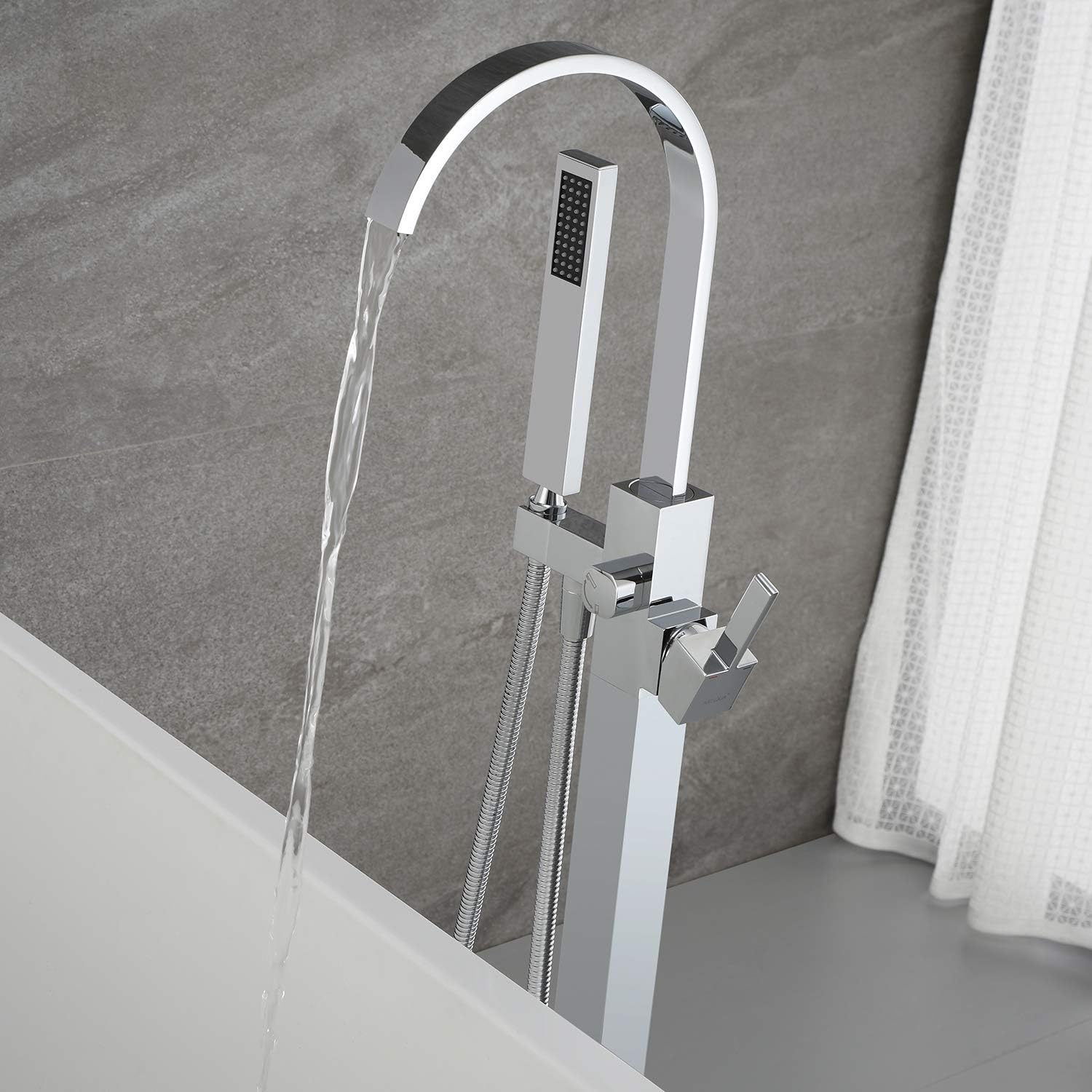 Freestanding Tub Filler Bathtub Faucet Chrome Floor Mounted Faucets with Hand Shower