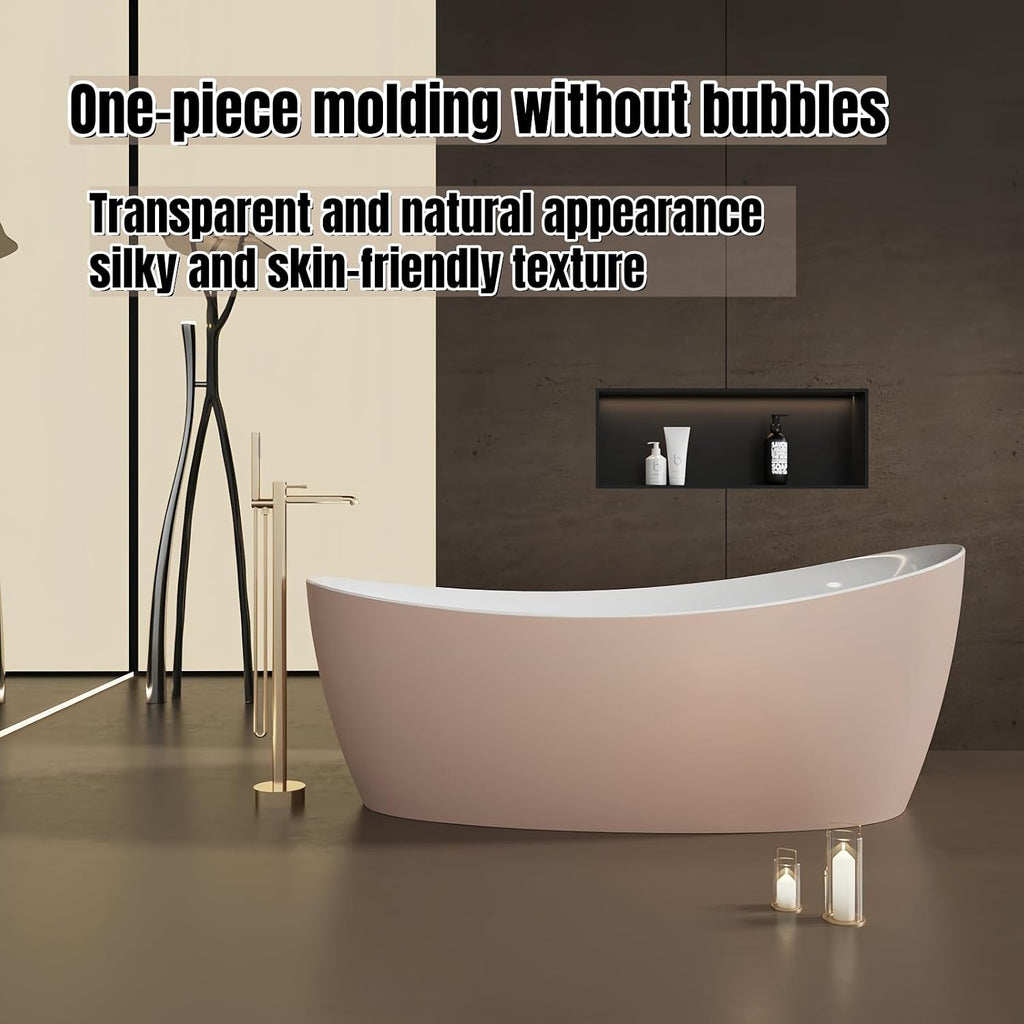 60' Edeyeu Oval Freestanding Bathtub - Extra Deep Acrylic Soaking Tub, Free Standing Bathtub Solid Surface, Modern Soaker Tub for Bathroom Spa, with Drain Blue
