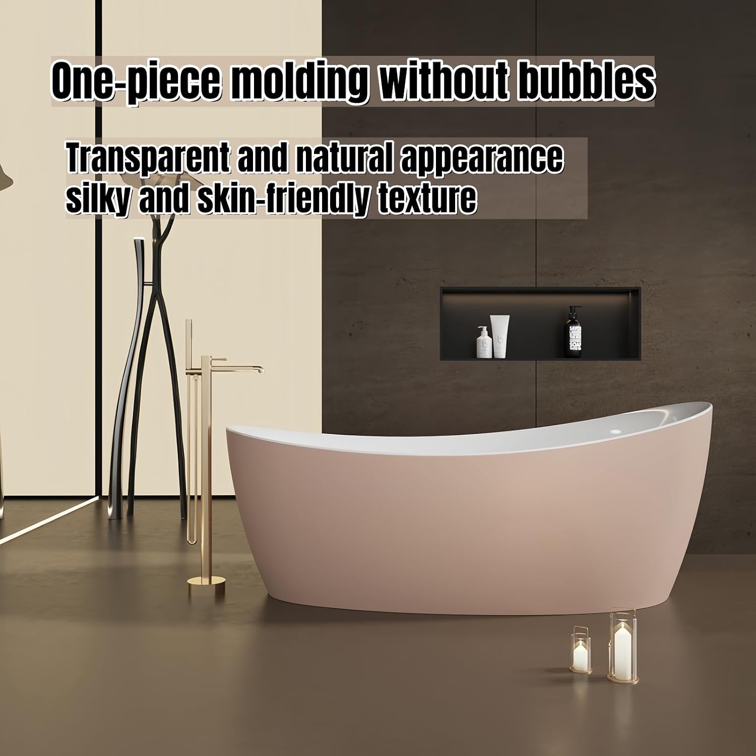 60' Edeyeu Oval Freestanding Bathtub - Extra Deep Acrylic Soaking Tub, Free Standing Bathtub Solid Surface, Modern Soaker Tub for Bathroom Spa, with Drain Blue