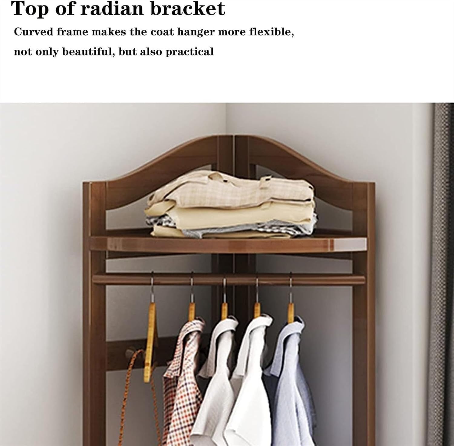 Wooden Coat Rack Freestanding Garment Rail with Hooks, Bamboo Corner Floor Hanger for Hats, Coats, Bags, Bedroom, Entryway, Hallway (Walnut, 170cm)