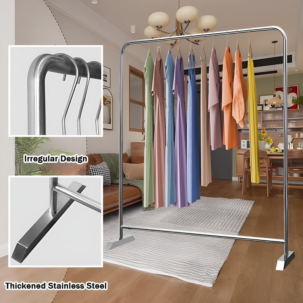 Simple Clothing Rack Max Load 176lbs Freestanding Stainless Steel Shop Garment Rack, Easy to Assemble(80 x 40 x 150 cm)