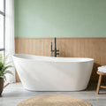 59' Freestanding Bathtub, Black Exterior White Interior Acrylic Stand Alone Soaking Tub, Modern Oval Bath with Ergonomic Design and Chrome Drain for Bathroom Remodel and Home Spa