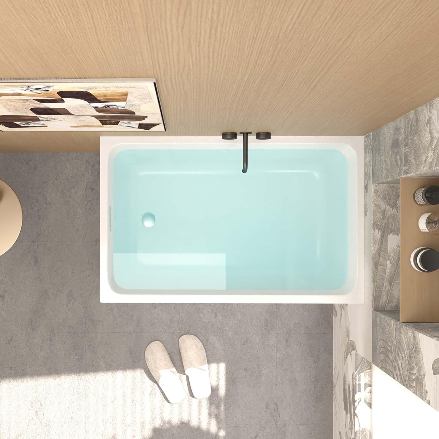 43' Acrylic Freestanding Tub, Square Shape Soaking Bathtub with Chrome Overflow and Left Drain, Free Standing Acrylic Tubs White