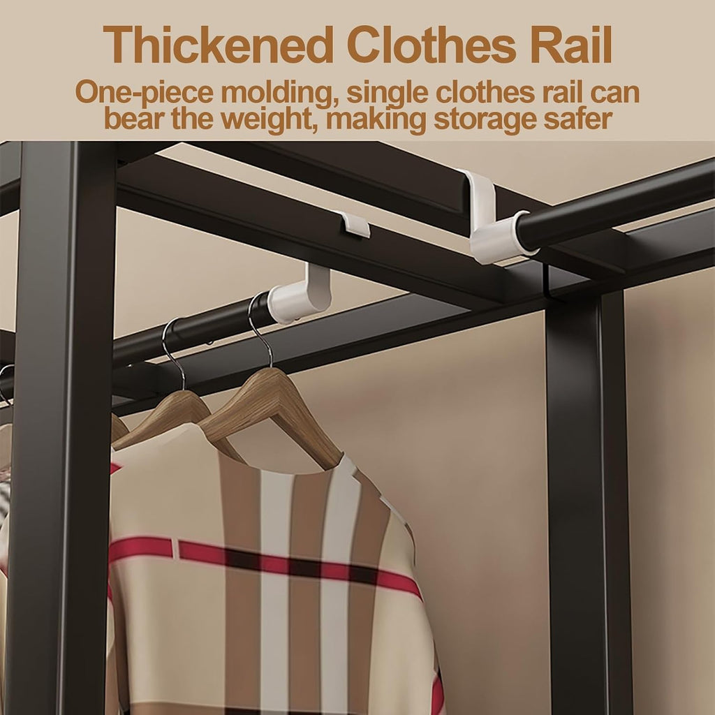 Foldable Portable Wardrobe Closet With Cover, Freestanding Clothing Racks For Hanging Clothes, Coat Storage Metal Garment Racks For Bedroom(Yellow,145cm/57.1inch)
