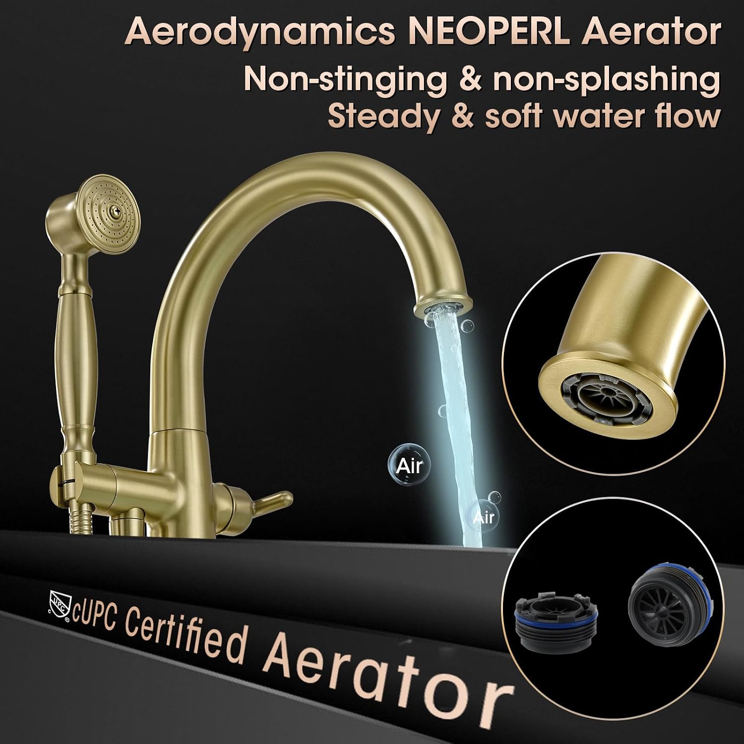 Freestanding Tub Faucets, Brass Freestanding Bathtub Faucet with Hand Shower, Floor Mount Tub Filler with Sprayer Brushed Light Gold（WT-9811BG03）