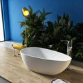 59 Inch Freestanding Tub, Egg Shape Soaking Bathtub, Solid Surface Stone Resin Free Standing Tubs for Bathroom