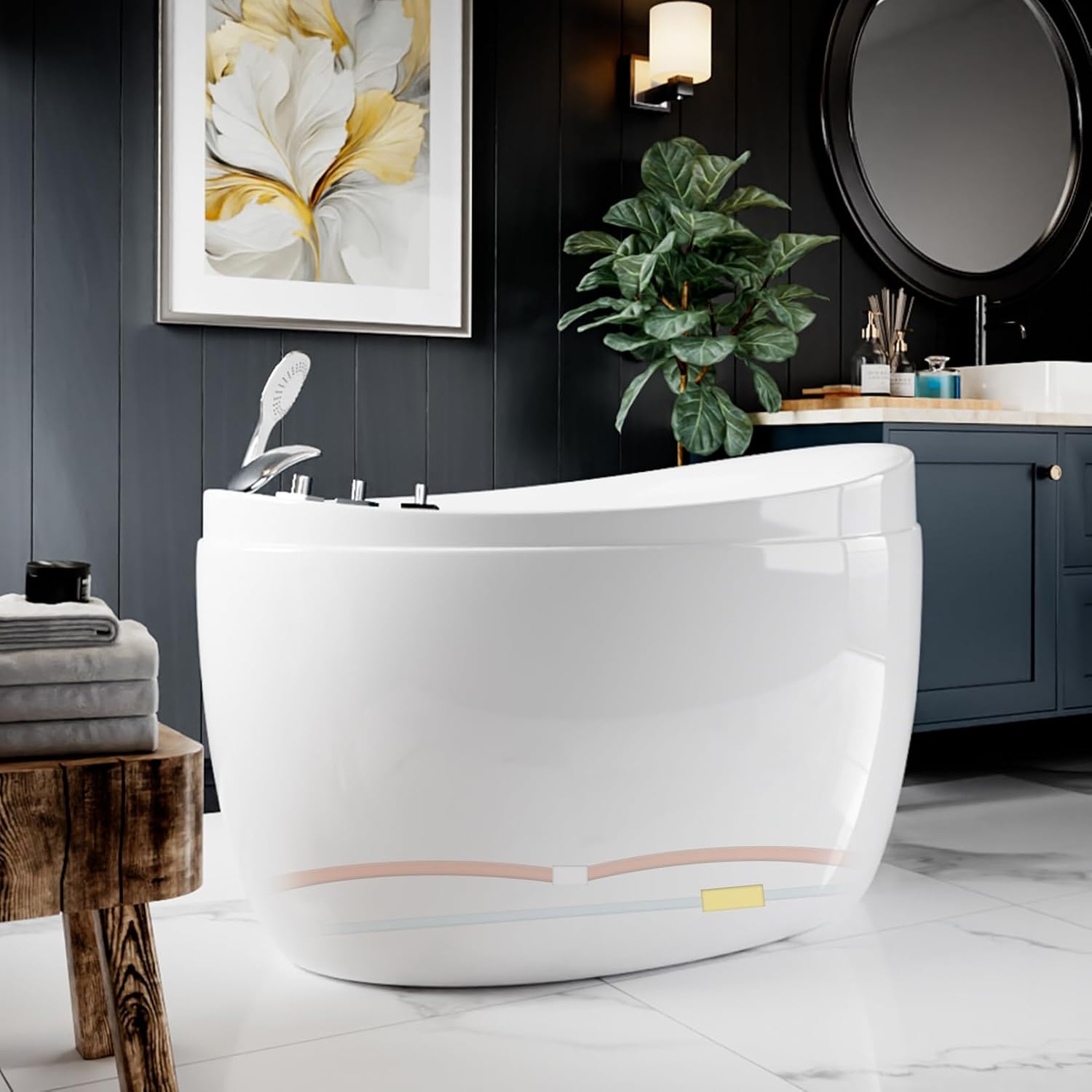 Empava Whirlpool Tub,48 in Freestanding Air Jetted Bathtub, Japanese Soaking Tub with Pre-Molded Seat, 36 Air Jets for Spa-Like Relaxation, Glossy White Luxury Acrylic Design