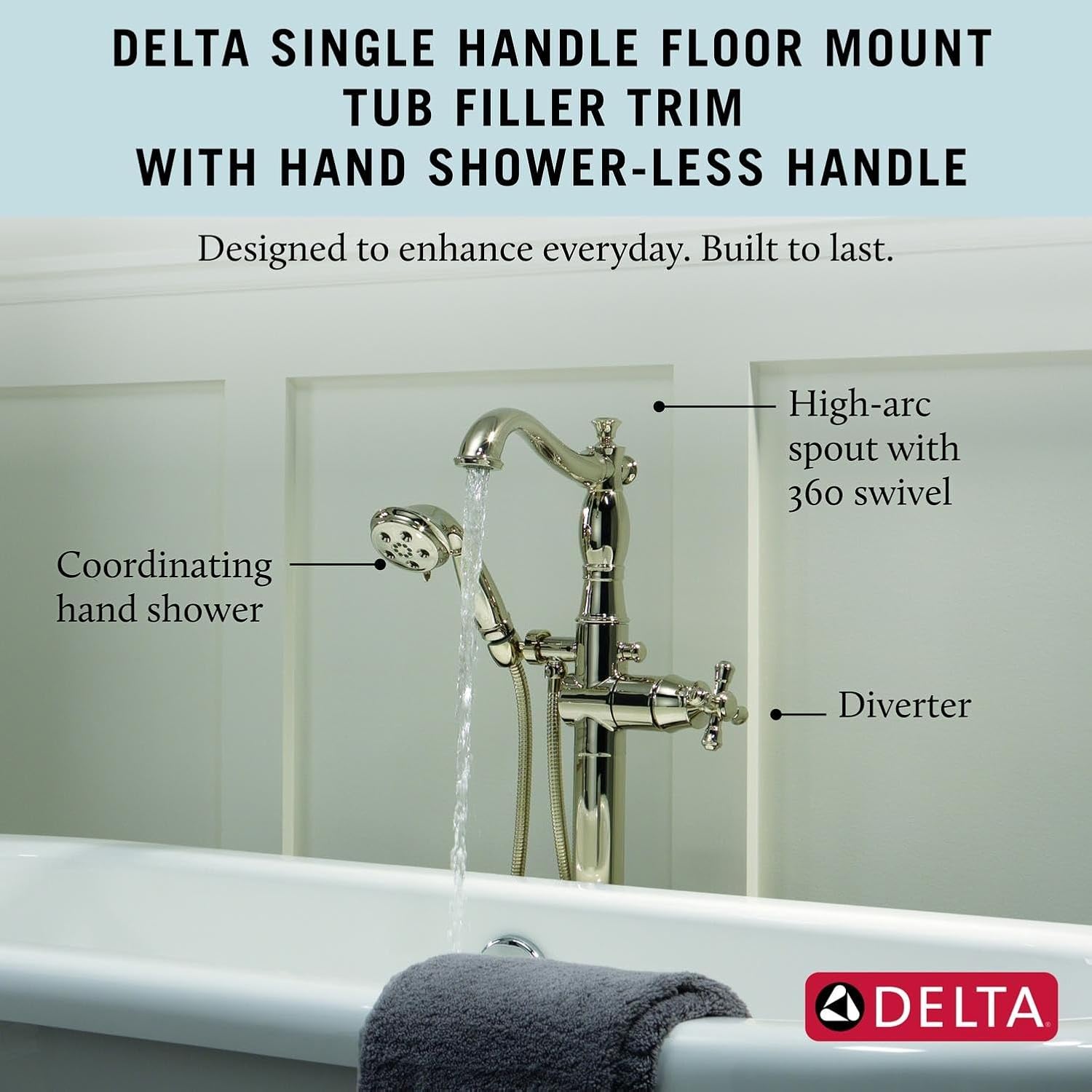 Delta Freestanding Tub Faucet with Hand Held Shower, Polished Nickel Floor Mount Tub Filler, Polished Nickel T4797-PNFL-LHP (Valve and Handle Not Included)