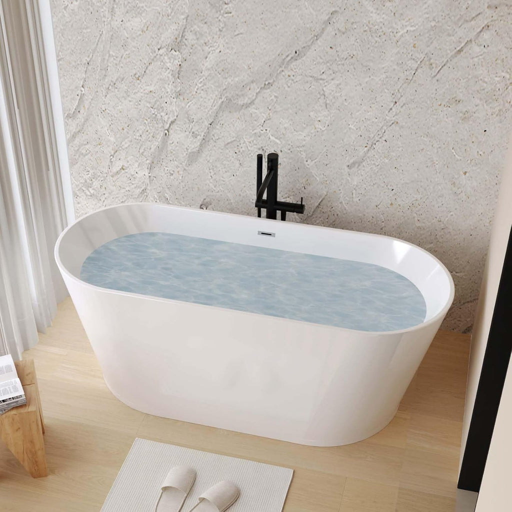 59' Acrylic Freestanding Bathtub, Stand Alone Soaking Tub with Toe-tap Chrome Drain Free Standing Bathtubs CUPC Certified, White