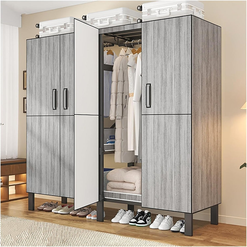 Foldable Metal Garment Rack, Wardrobe Closet With Cover, 1200lbs Heavy Duty Clothing Rack For Hanging Clothes, Portable Enclosed Closet Rack For Hanging Clothes Storaging(B,150cm/59.1inch)