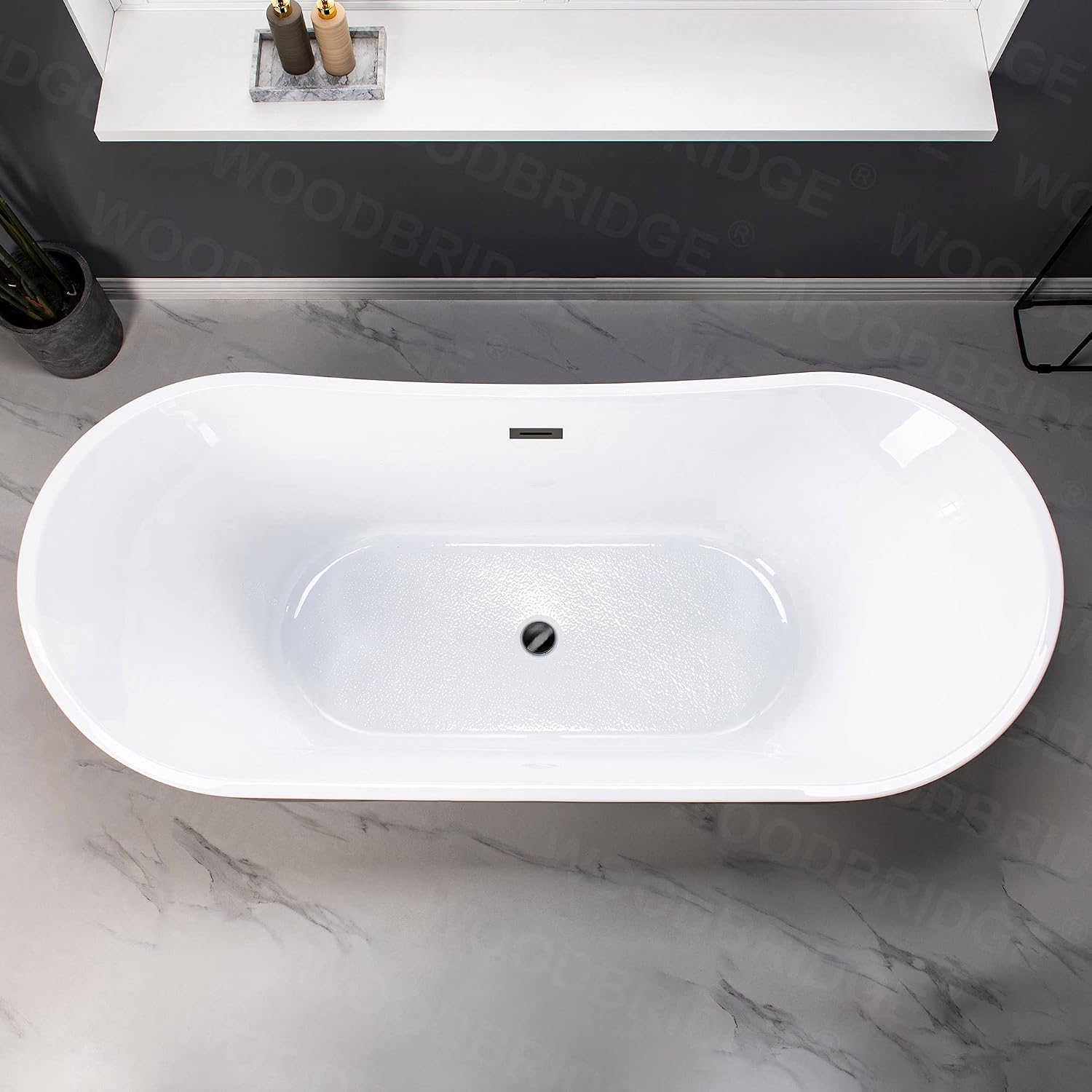 WOODBRIDGE 71' Acrylic Freestanding Bathtub Contemporary Soaking Black Tub with Matte Black Overflow and Drain,Black,B1817-MB