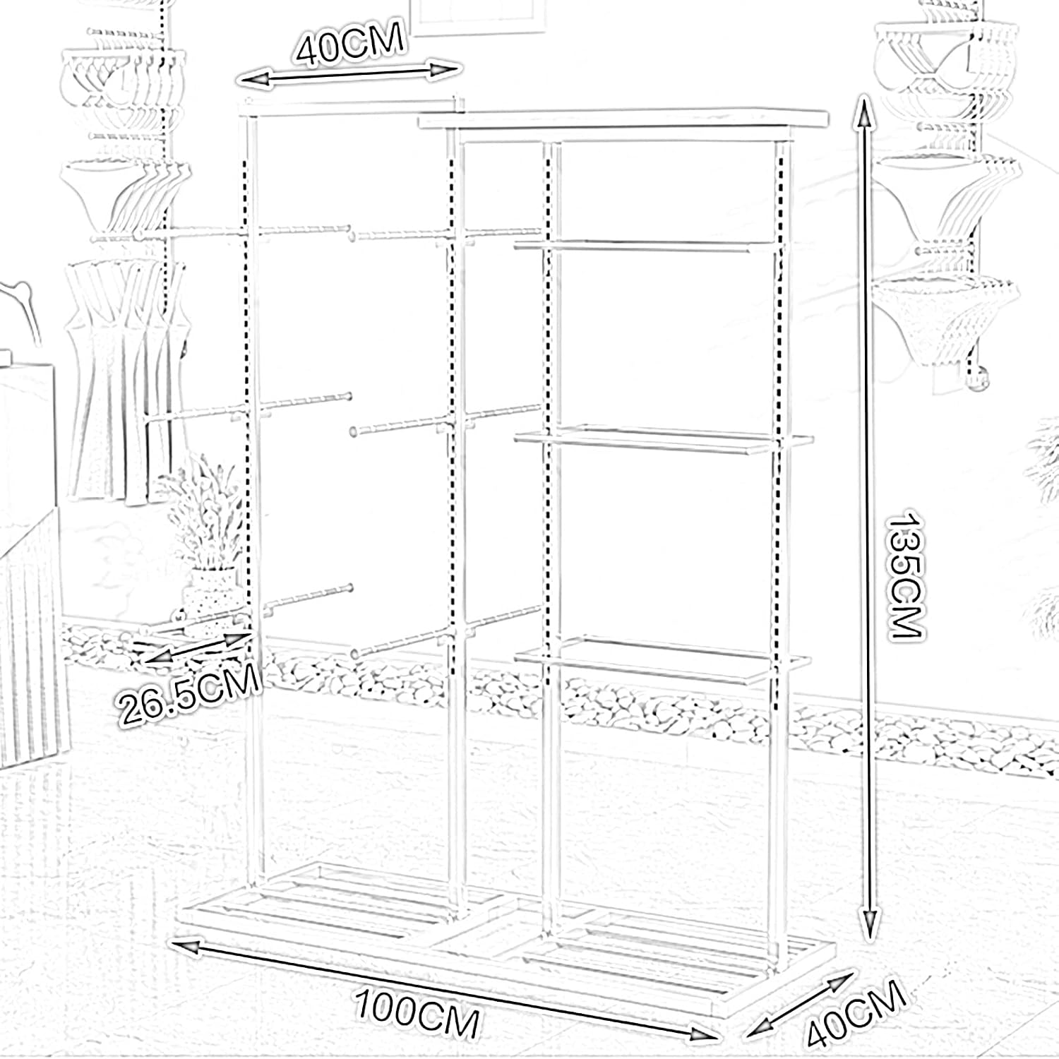 Freestanding Clothing Store Underwear Display Rack, Boutique Retail Commercial Shelves, Multifunctional Slippers Sock Lingerie Swimwear Shorts Access(Black-100x40x135CM