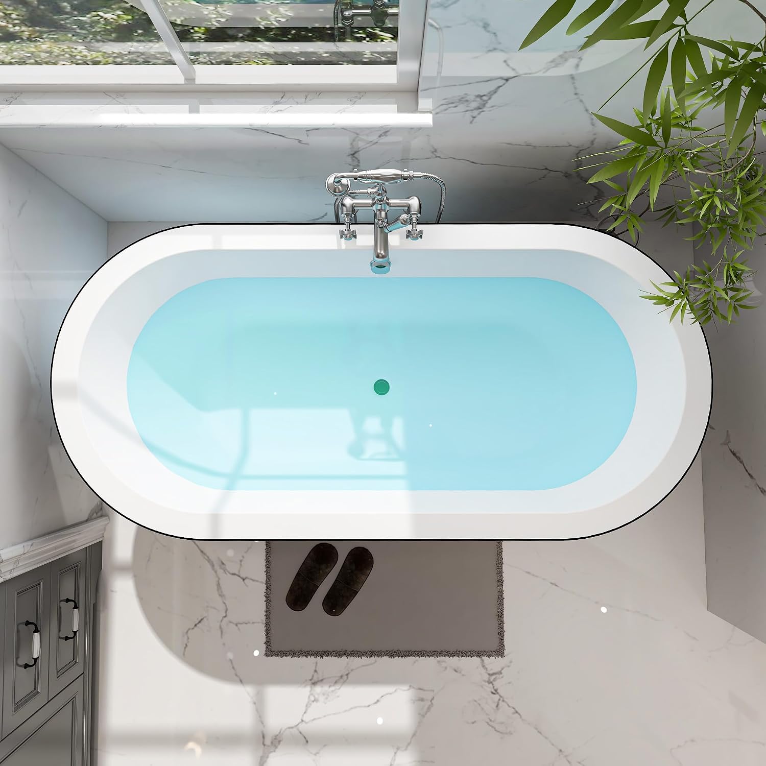 HomeBeyond 68 Inch Black Freestanding Bathtub | Acrylic Free Standing Soaking Tub, Morden Bathroom Stand Alone Tub Suitable for 1-2 Person Bathing