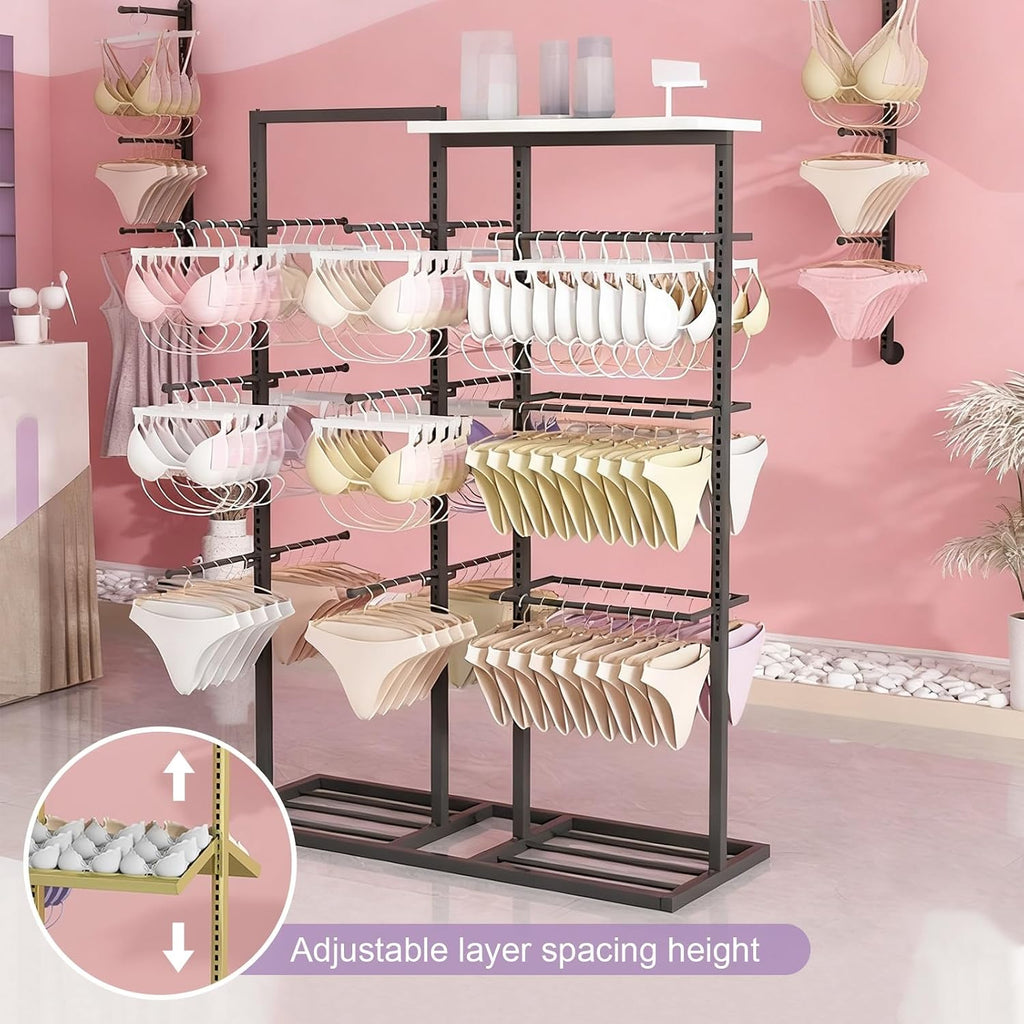 3 Tier Lingerie Garment Rack Retail Clothing Rack,Underwear Display Stands,Freestanding Clothing Store Storage Shelf,Multifunctional Panties Bra Gloves Socks Commercial Shelves(Black,100cm/39.3in-1)