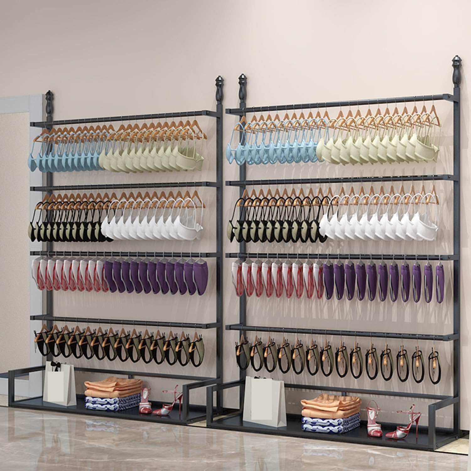 Clothing Store Underwear Display Rack, Retail Store Garment Rack Clothing Hanger, Underwear Panty Rack Shorts Display Bra Stand, for Bedroom/Boutique/Cloth Store,Black,100CM