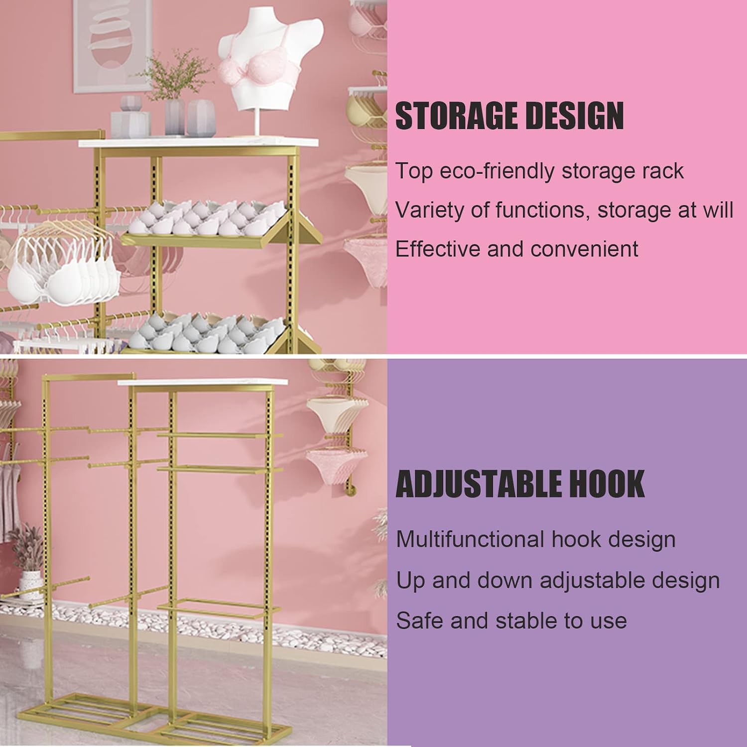 Clothes Retail Shelves Garment Rack Commercial Socks Holder,Adjustable Underwear Rack Bra Display Fixture Handbag Hanging Rods,Boutique Store Hanger Hat Organizer Shel